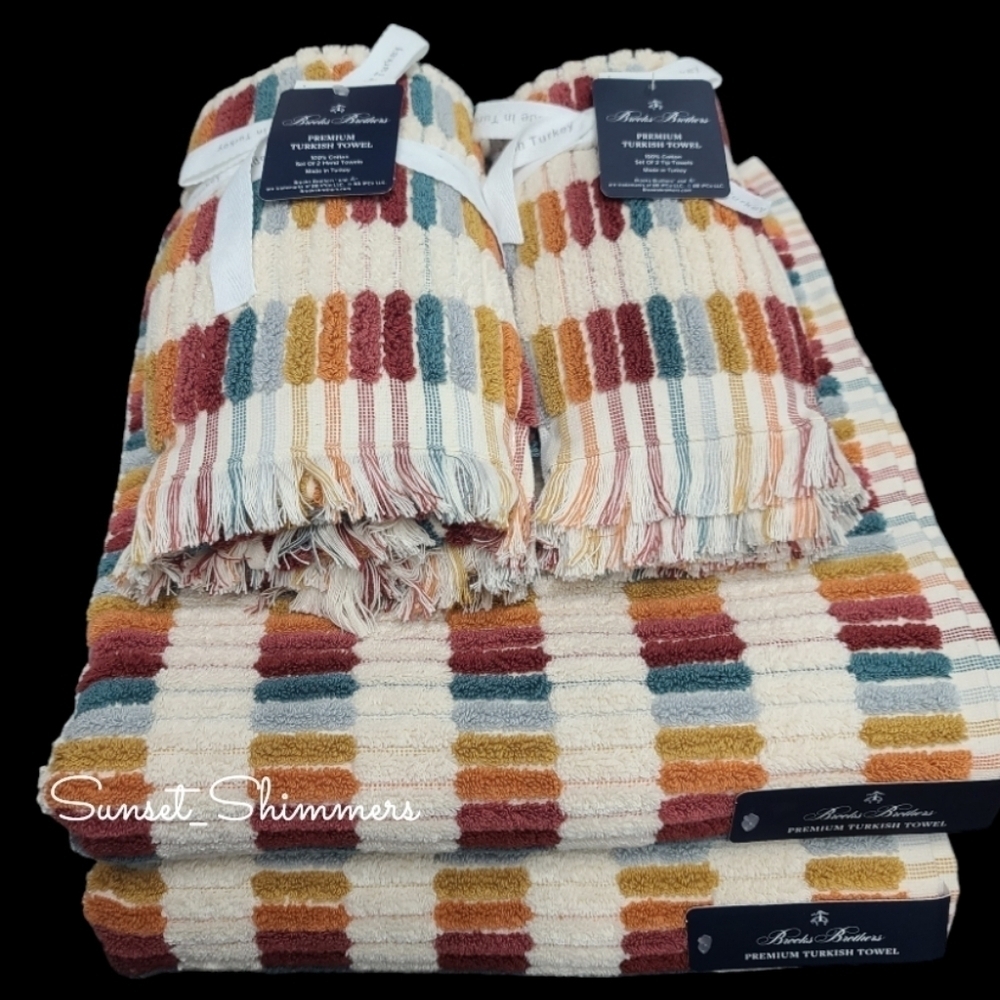 6pc BROOKS BROTHERS Fall Mosaic Tile Rainbow THICK PLUSH TURKISH Towel Set New